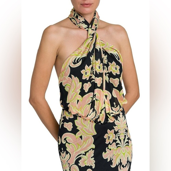 ETRO Crepe De Chine Maxi Halterneck Floral Paisley Dress Size IT44 US8 NWT - Picture 6 of 11